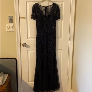 Blue Beaded floor length gown Adriana Papell